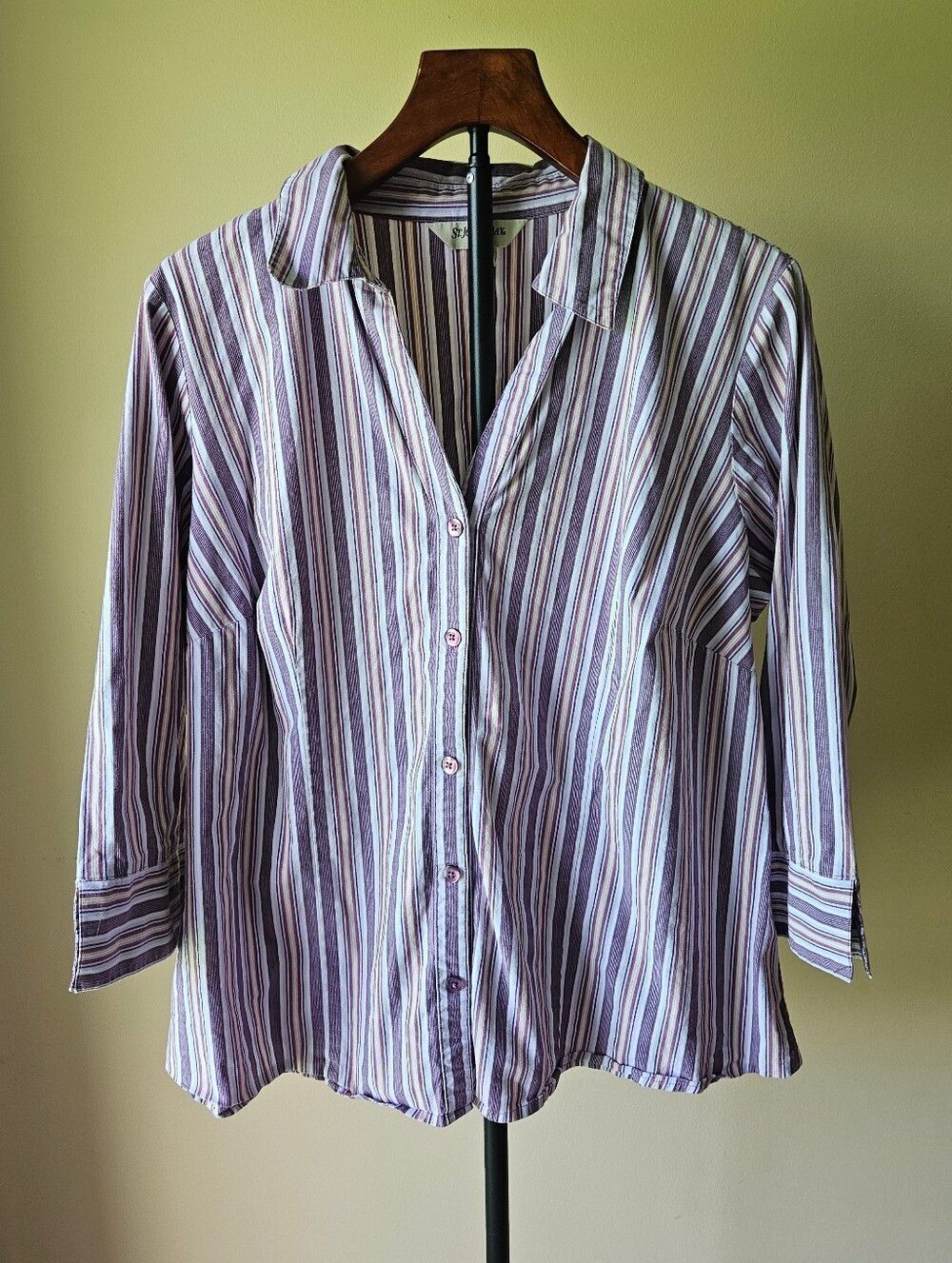 St. John's Bay Women's Striped Shirt in Purple, Lavender and Whitez Size 1X